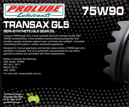 TRANSAX 75W90 GL5 SEMI-SYNTHETIC 20L