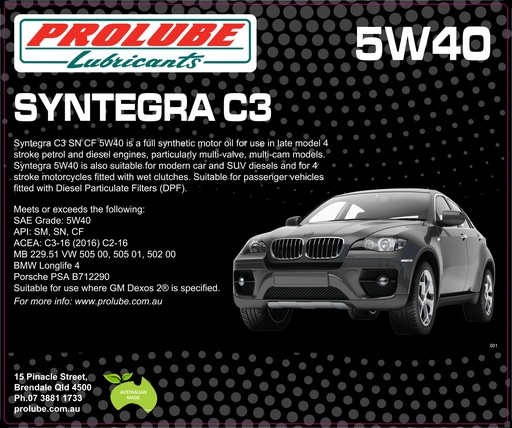 SYNTEGRA 5W40 SN CF C3 5L